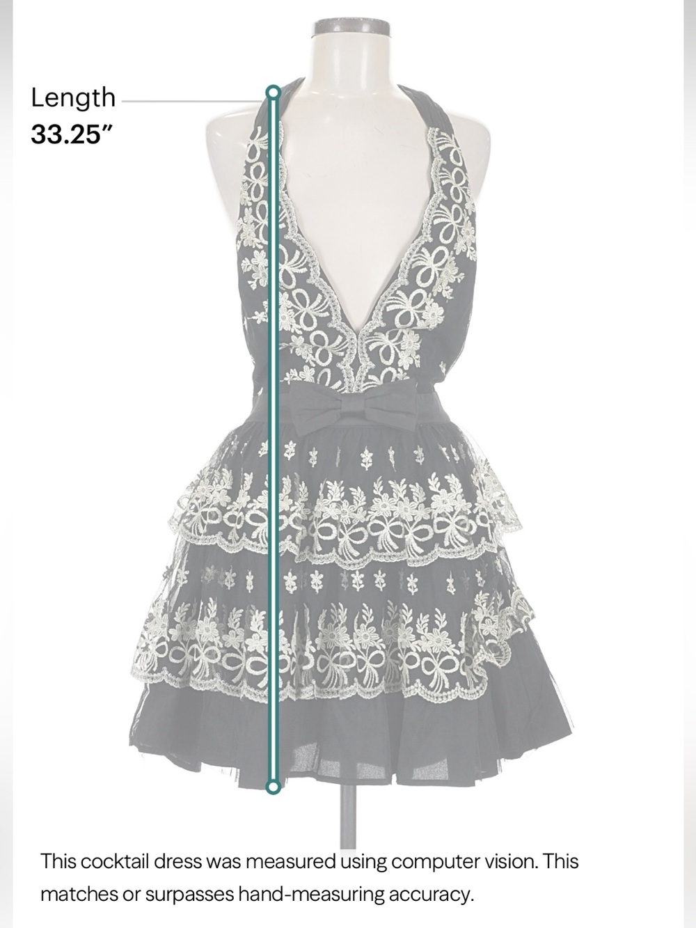 MABLE Black Ivory Embroidered Lace Halter Tiered Ruffle Mini Dress Backless Med. - Picture 6 of 7